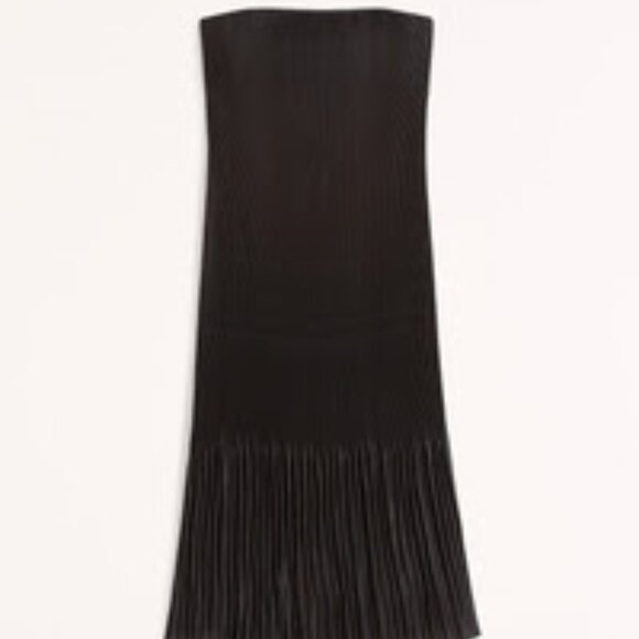 Abercrombie Women's Strapless Pleat Release Midi Dress - Black - Picture 1 of 2